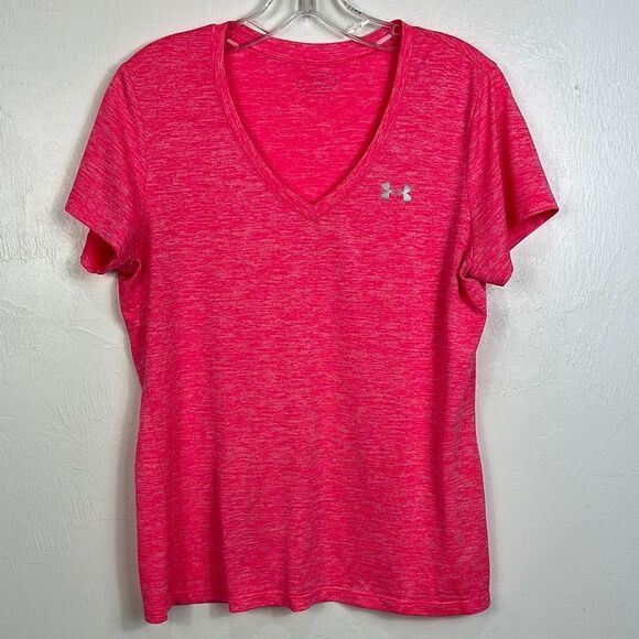 Under Armour Women's V-Neck Short Sleeve T-Shirt In Pink Size M - Picture 2 of 5
